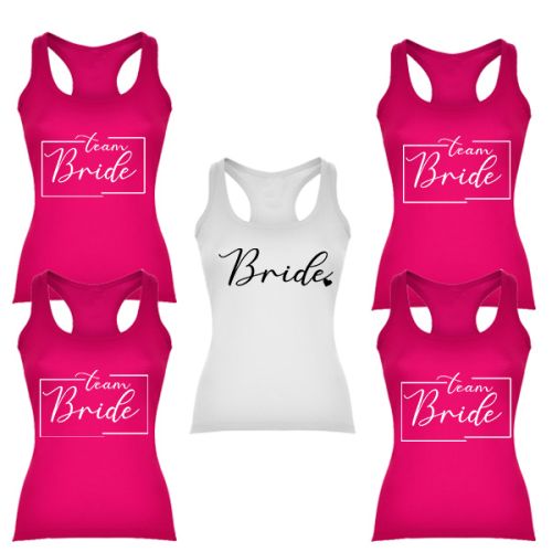 Rozlučkové tílka Bride/Team Bride - pink