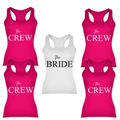 Rozlučkové tílka The Crew/ The Bride -pink