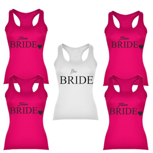 Rozlučkové tílka The Bride/Team Bride -PINK